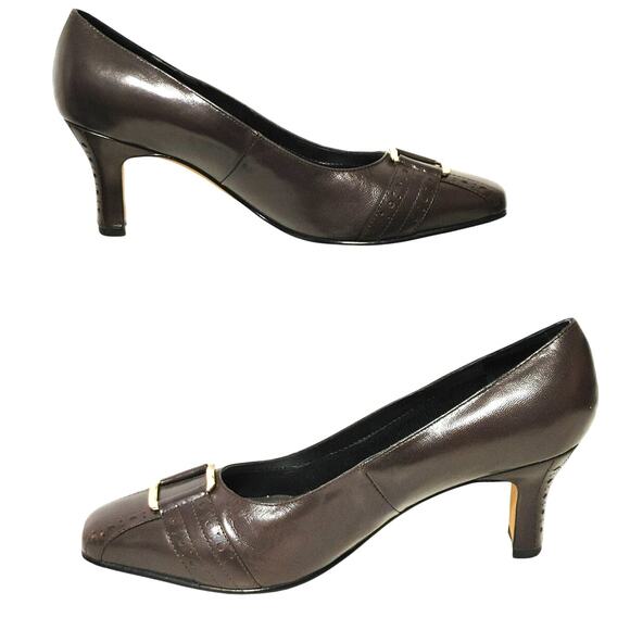 Ros Hommerson Pumps Brown Leather Heeled Slip On Heeled Shoes Womens 6.5 - Picture 2 of 5